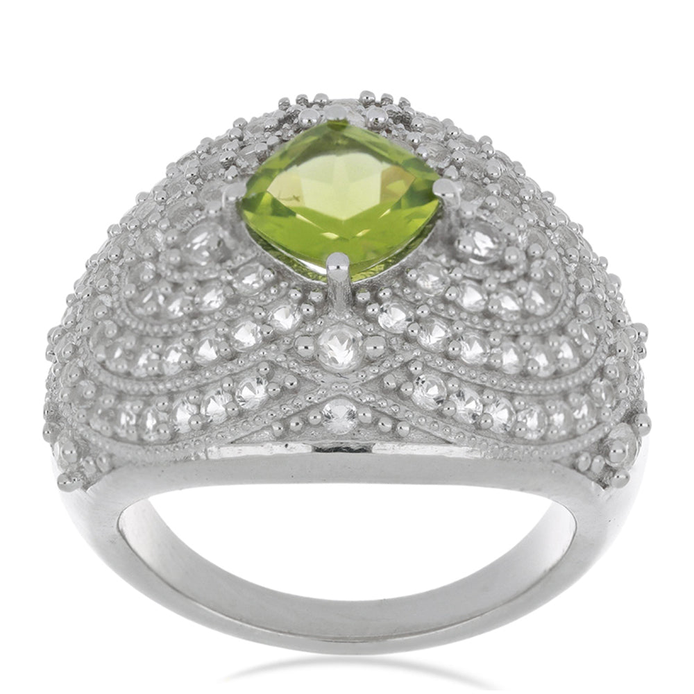 Silberring mit Peridot aus Changbai und weißem Topas