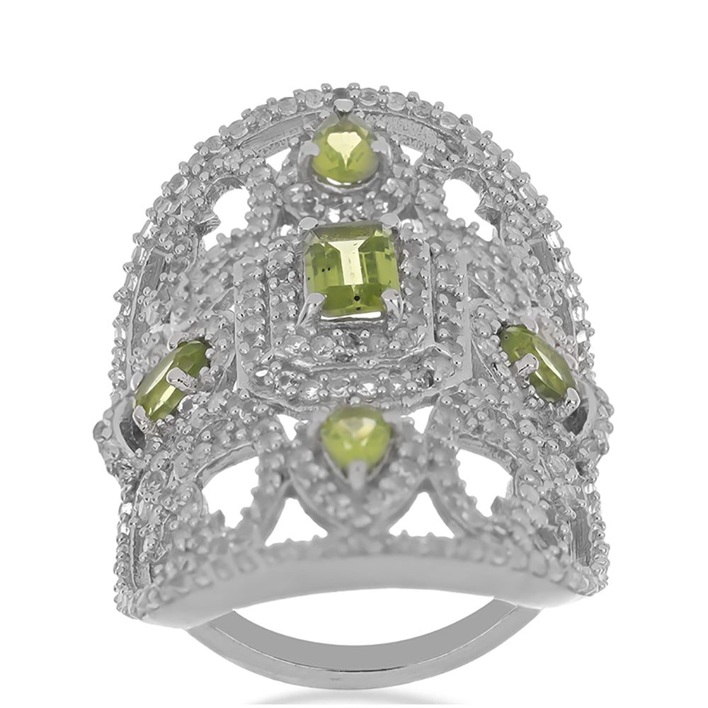 Silberring mit Peridot aus Changbai und weißem Topas 3 