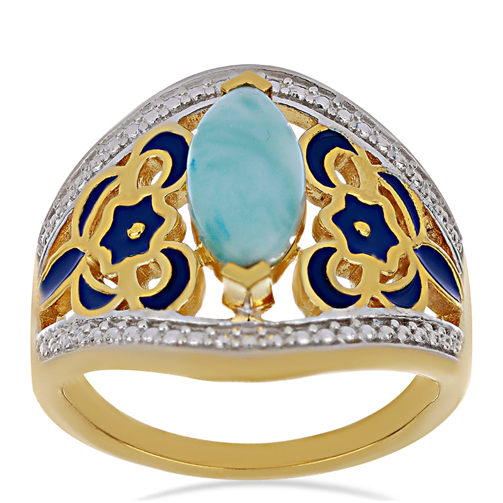 Goldplattierter Silberring mit Emaille und Larimar 3 