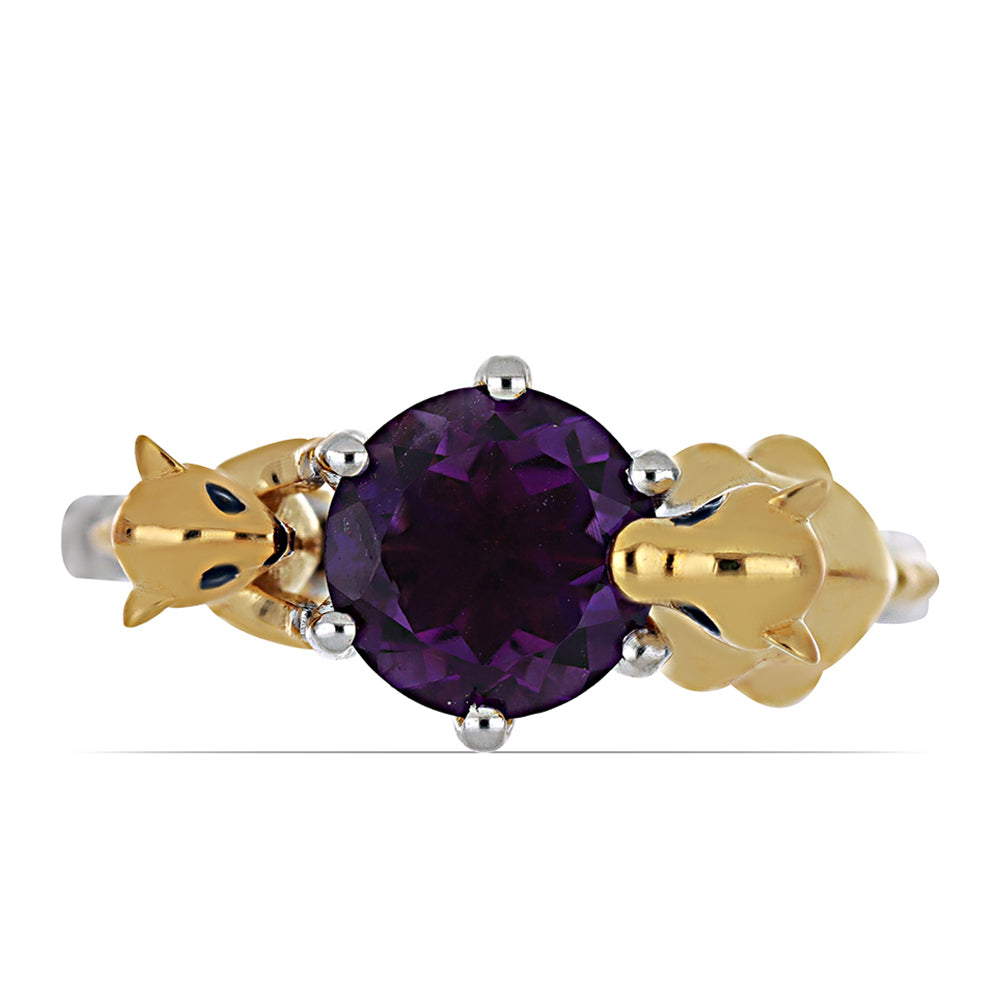 Goldplattierter Silberring mit marokkanischem Amethyst und weißem Diamant 2 