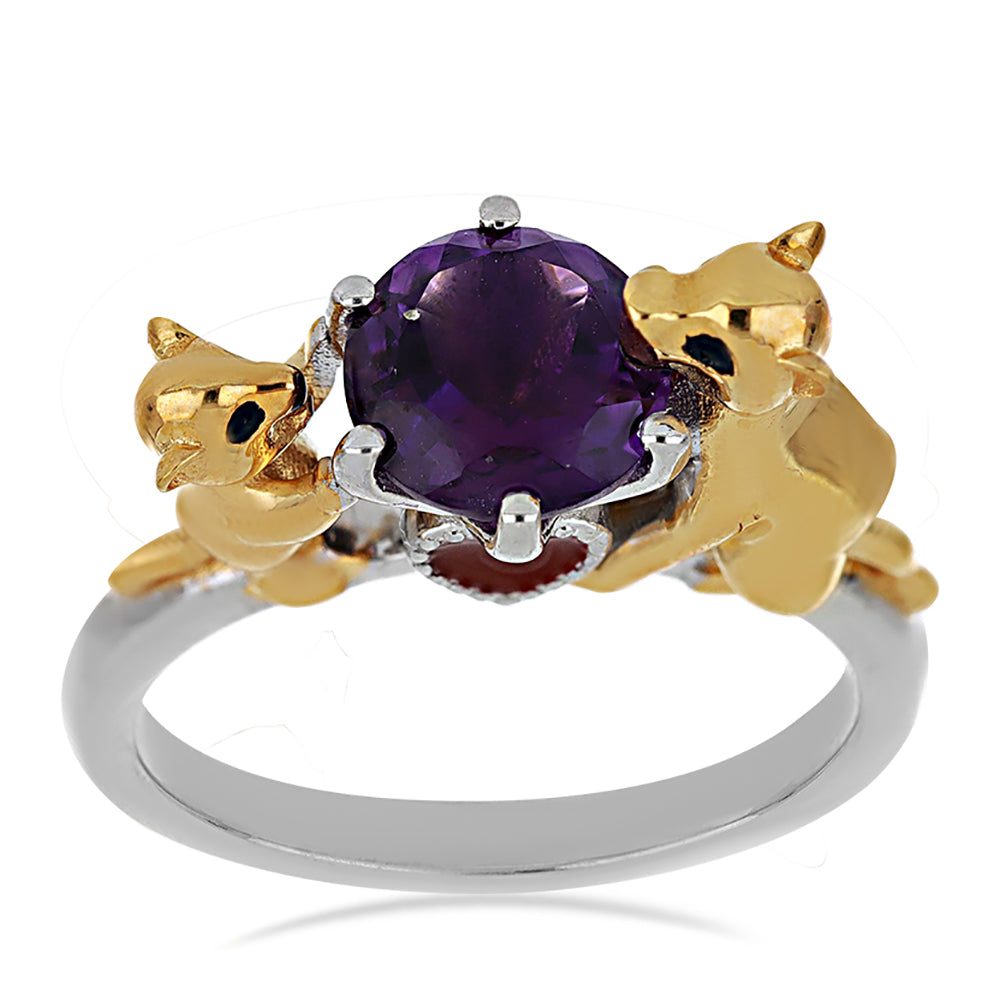 Goldplattierter Silberring mit marokkanischem Amethyst und weißem Diamant