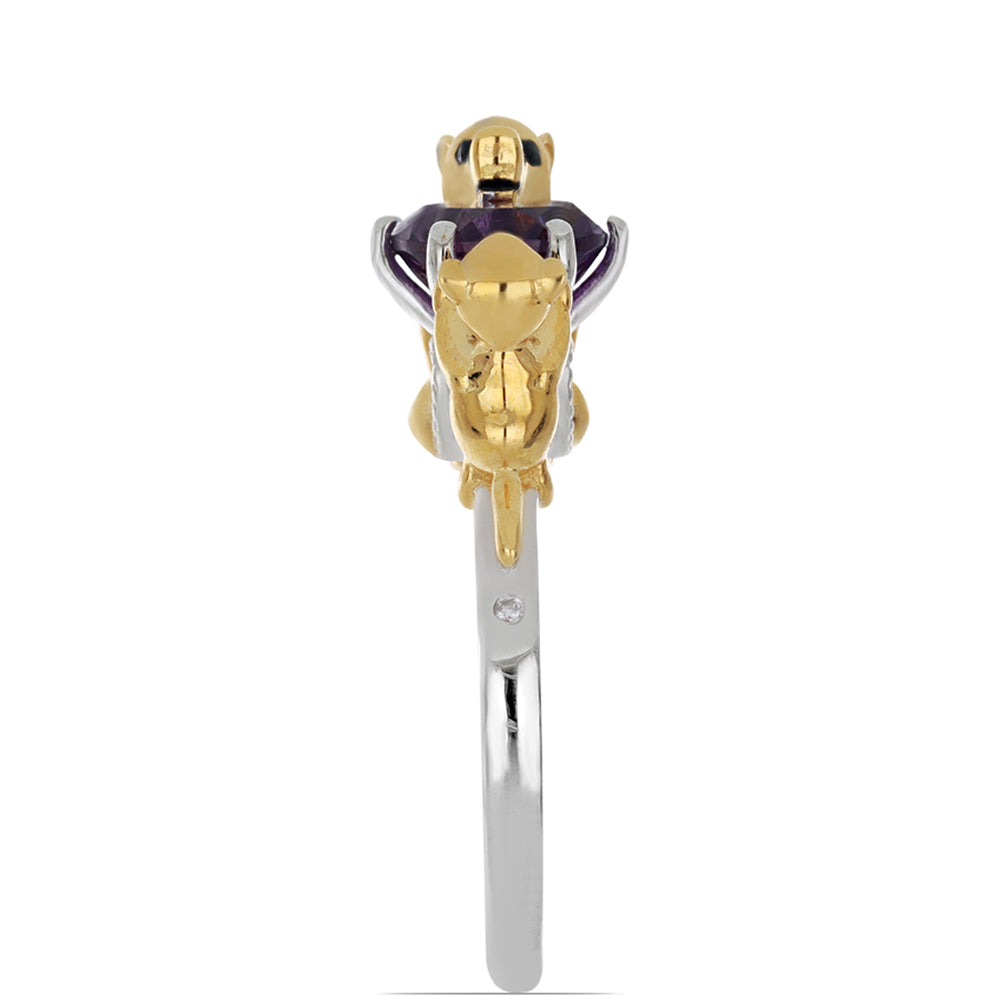 Goldplattierter Silberring mit marokkanischem Amethyst und weißem Diamant 4 