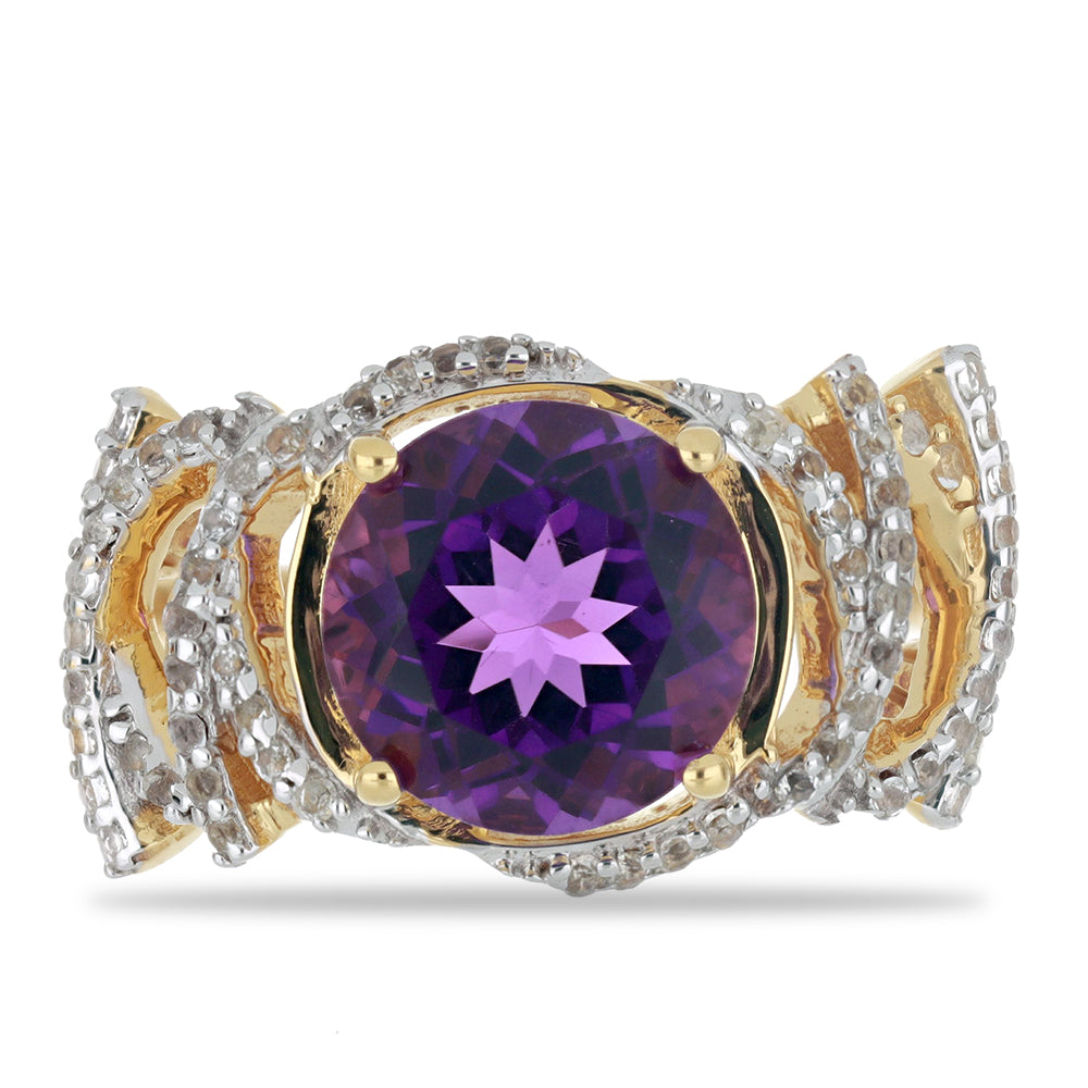 Goldplattierter Silberring mit sambischem Amethyst und weißem Topas 1 