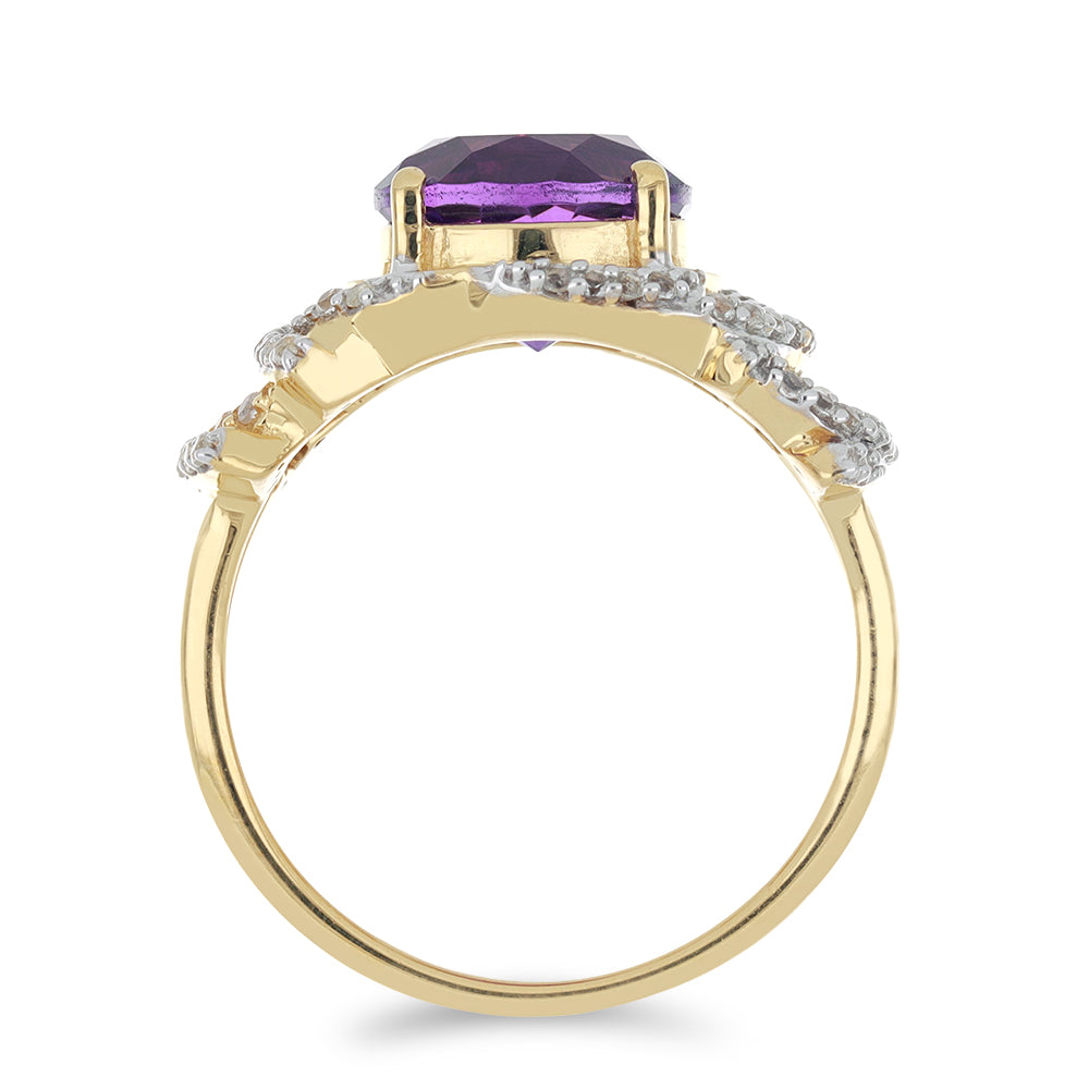 Goldplattierter Silberring mit sambischem Amethyst und weißem Topas 2 