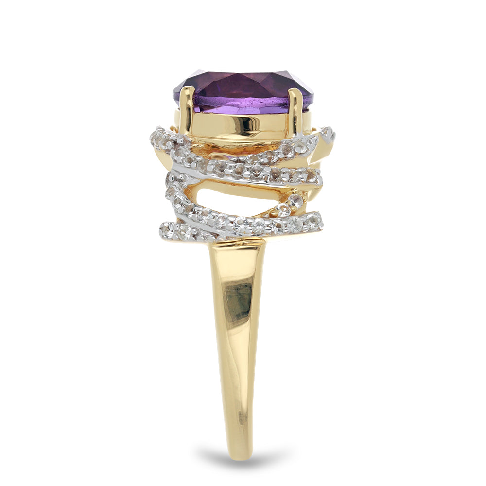 Goldplattierter Silberring mit sambischem Amethyst und weißem Topas