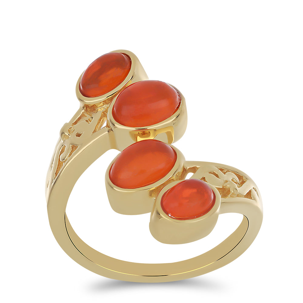 Goldplattierter Silberring mit orangefarbenem Opal aus Lega Dembi