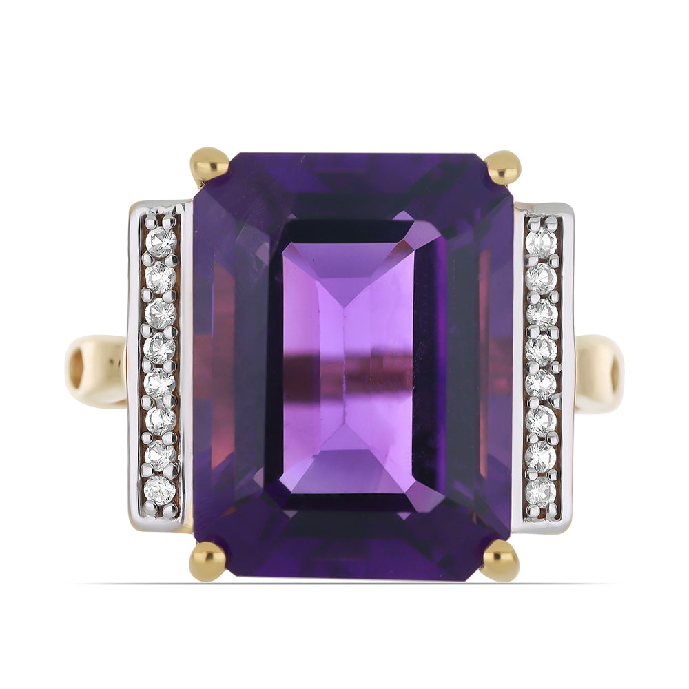 Goldplattierter Silberring mit sambischem Amethyst und weißem Topas 1 