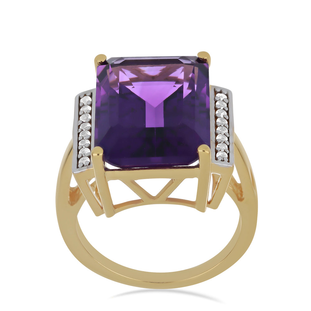 Goldplattierter Silberring mit sambischem Amethyst und weißem Topas 3 