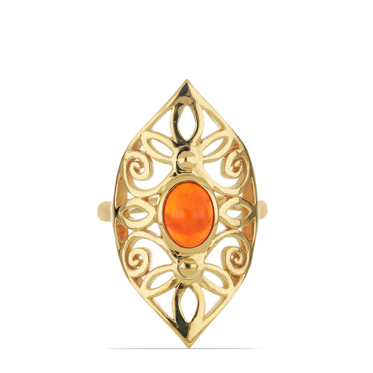 Goldplattierter Silberring mit orangefarbenem Opal aus Lega Dembi