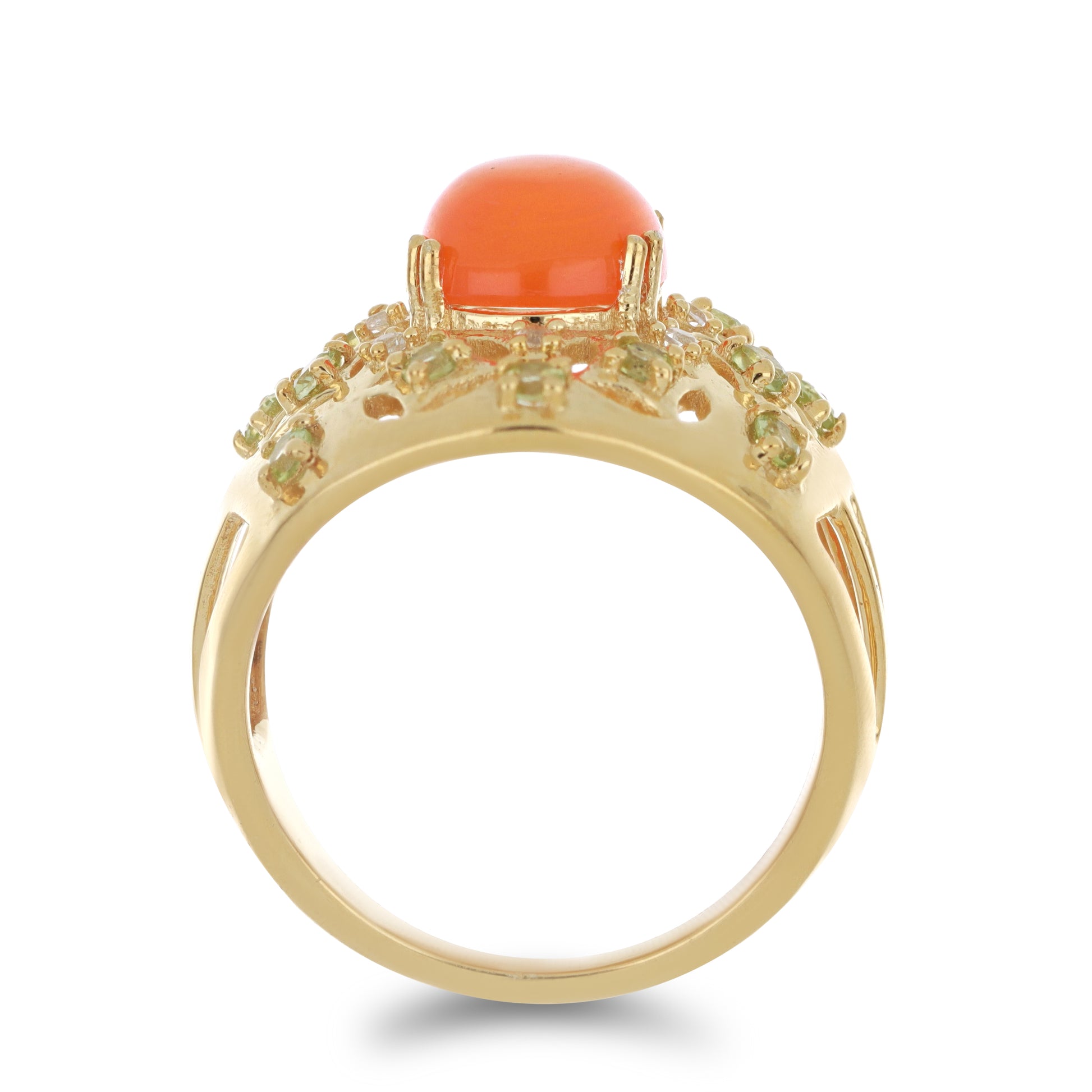 Goldplattierter Silberring mit orangefarbenem Opal aus Lega Dembi und Peridot aus Changbai 2 