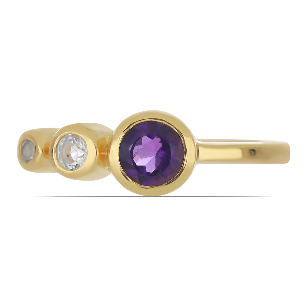 Goldplattierter Silberring mit sambischem Amethyst und weißem Topas