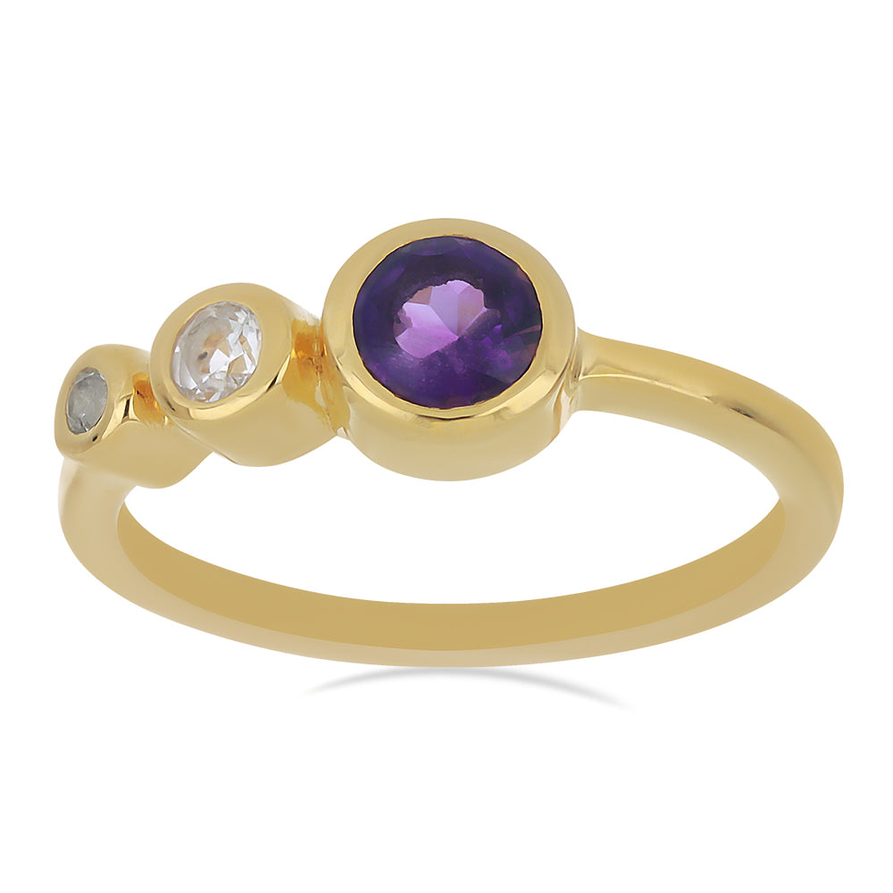 Goldplattierter Silberring mit sambischem Amethyst und weißem Topas