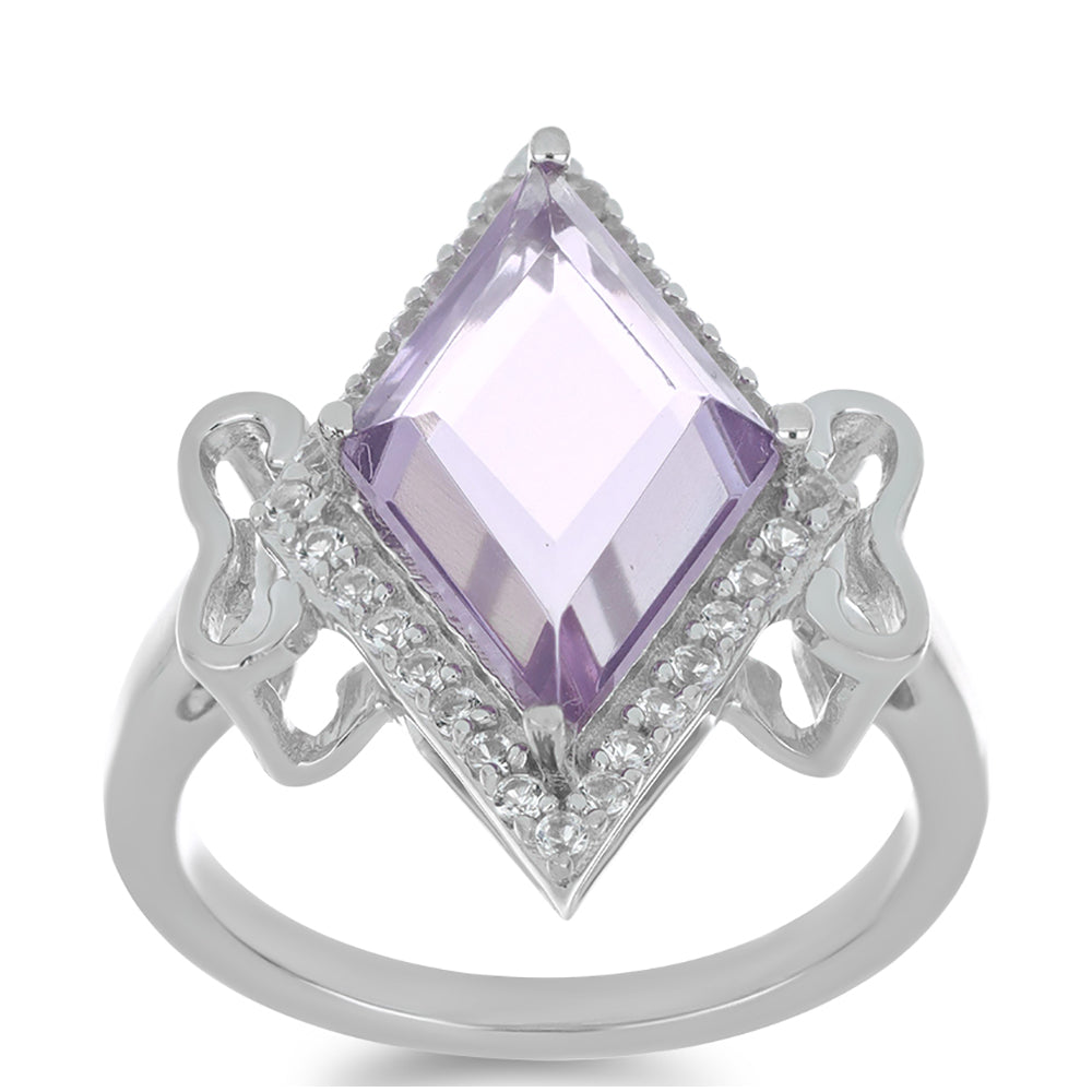 Silberring mit Rose De France Amethyst und weißem Topas