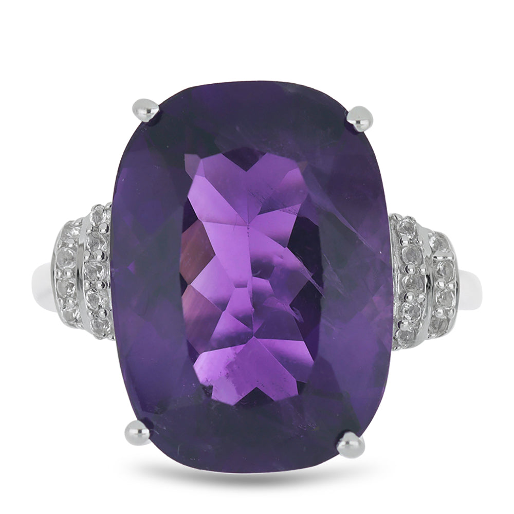 Silberring mit marokkanischem Amethyst und weißem Topas