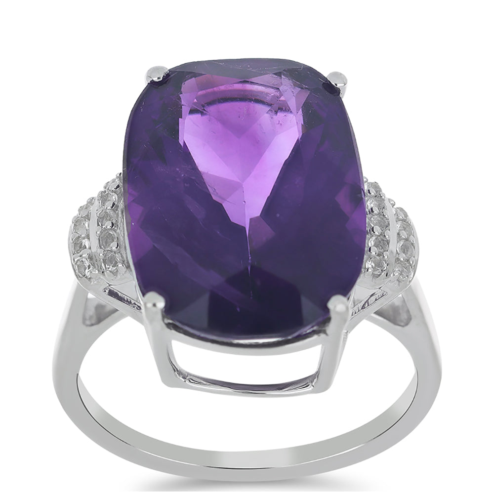 Silberring mit marokkanischem Amethyst und weißem Topas