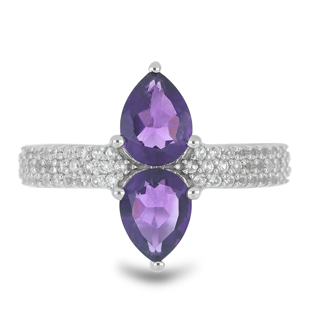 Silberring mit marokkanischem Amethyst und weißem Topas