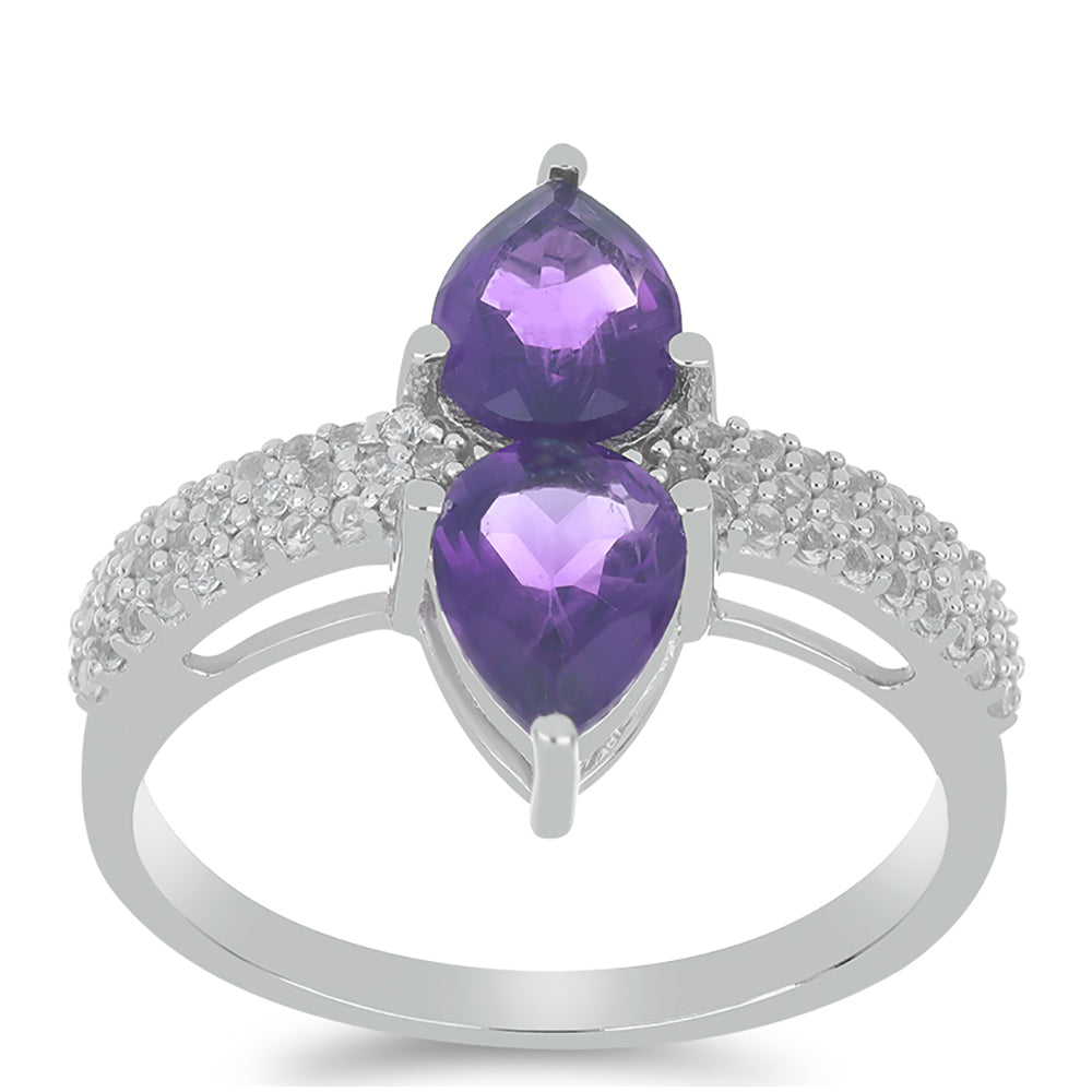 Silberring mit marokkanischem Amethyst und weißem Topas