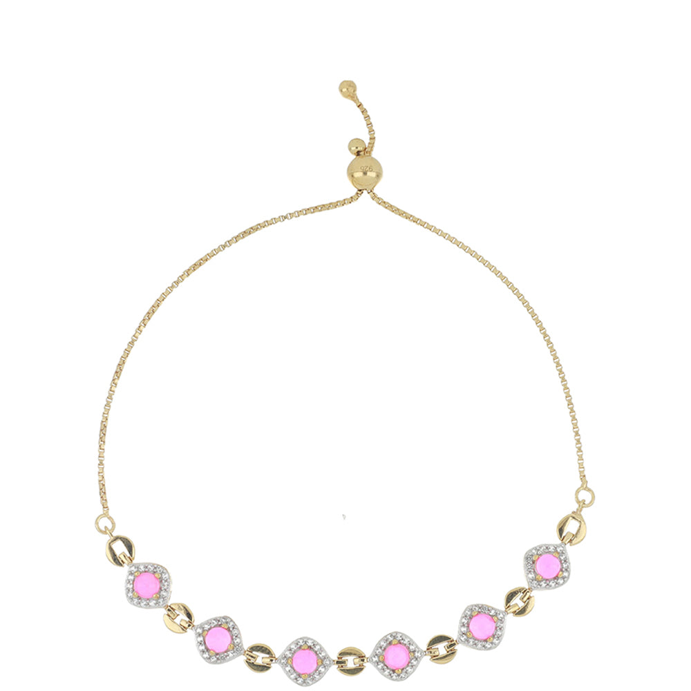 Goldplattiertes Silberarmband mit rosa Opal aus Lega Dembi und weißem Topas