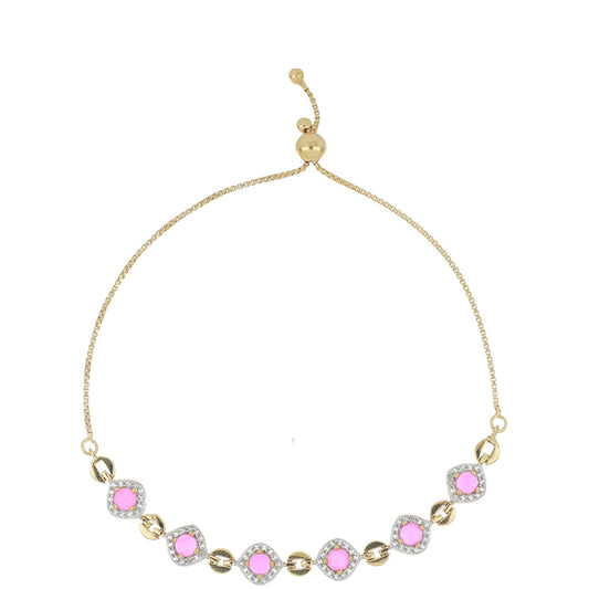 Goldplattiertes Silberarmband mit rosa Opal aus Lega Dembi und weißem Topas