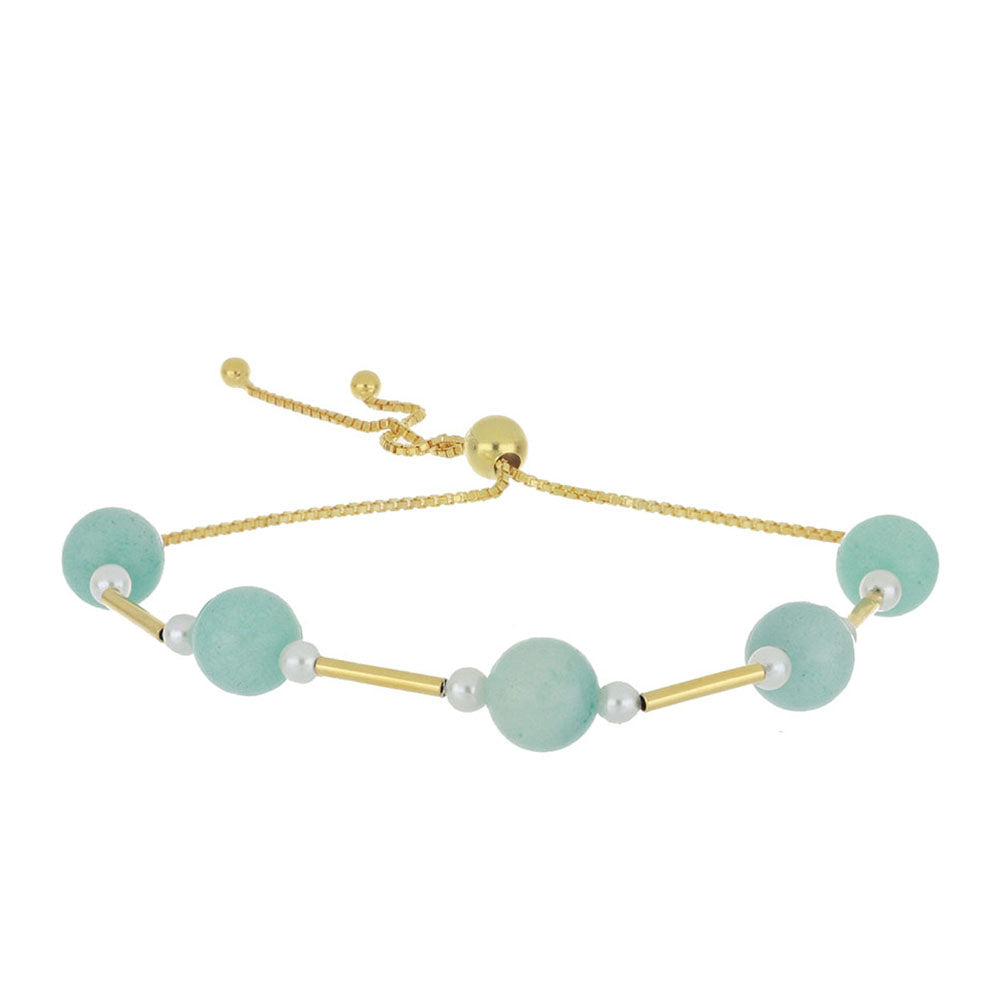 Goldplattiertes Silberarmband mit Amazonit und weißer Süßwasserperle