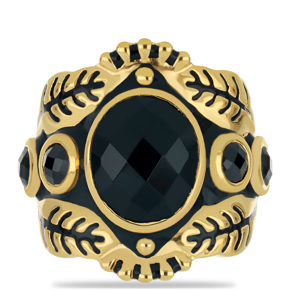 Goldplattierter Silberring mit schwarzem Onyx 1 