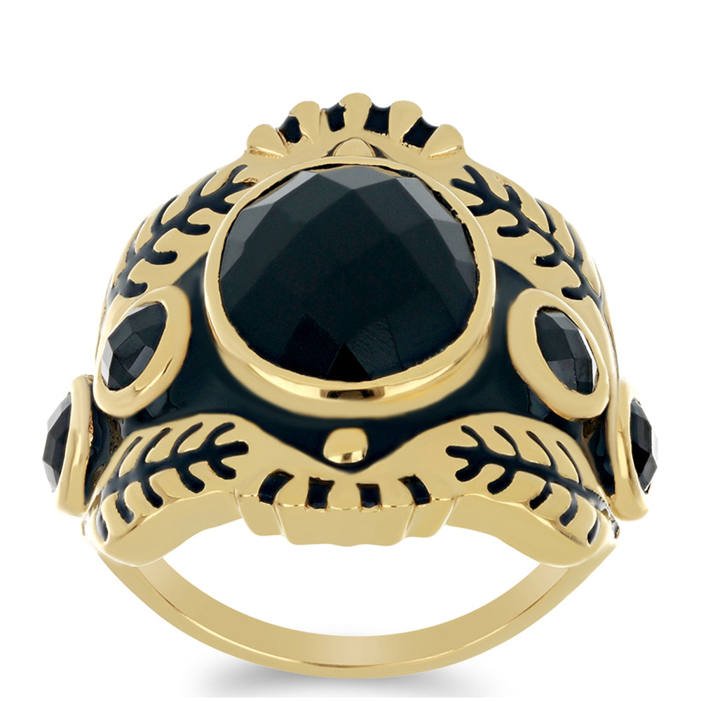 Goldplattierter Silberring mit schwarzem Onyx 3 