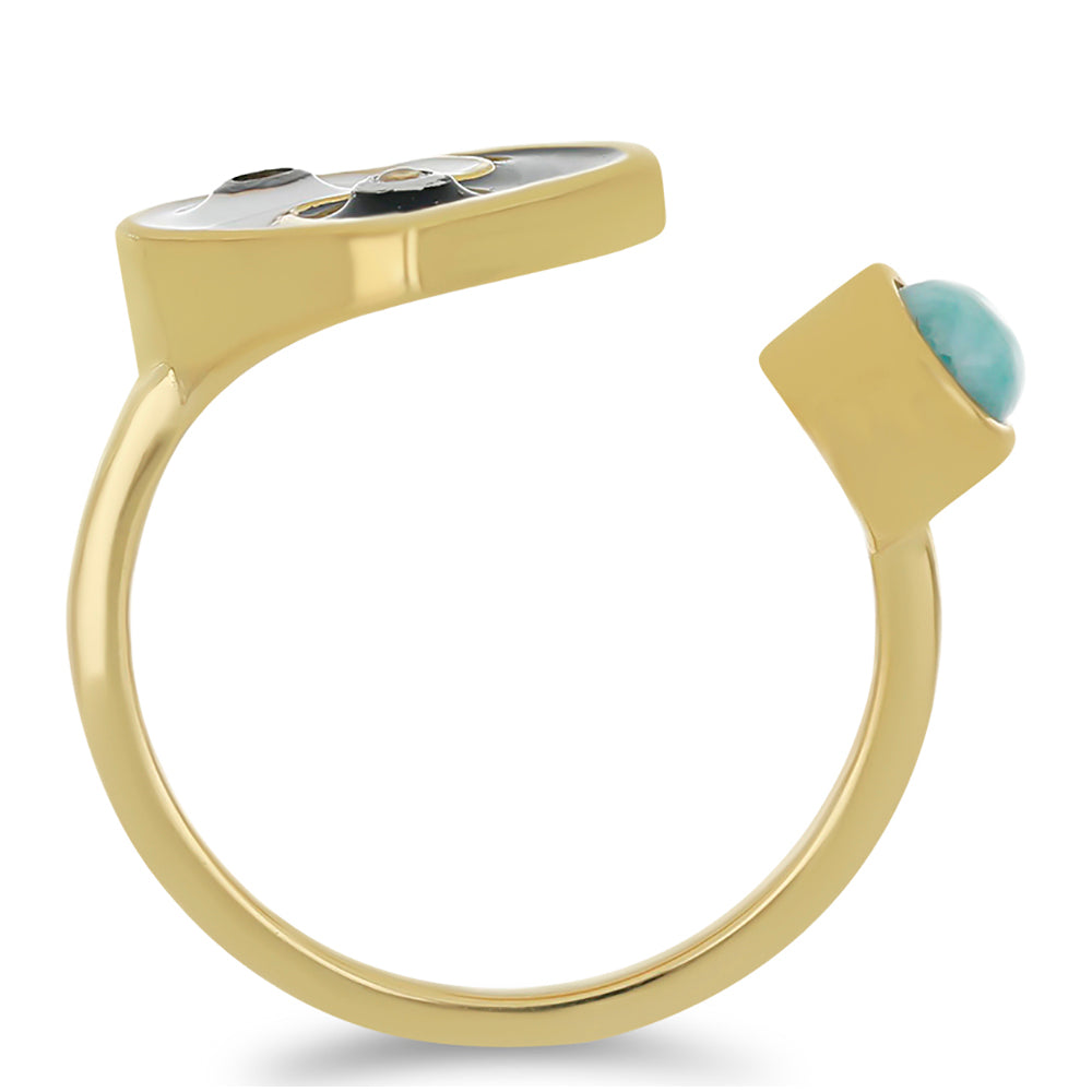 Goldplattierter Silberring mit Emaille und Larimar