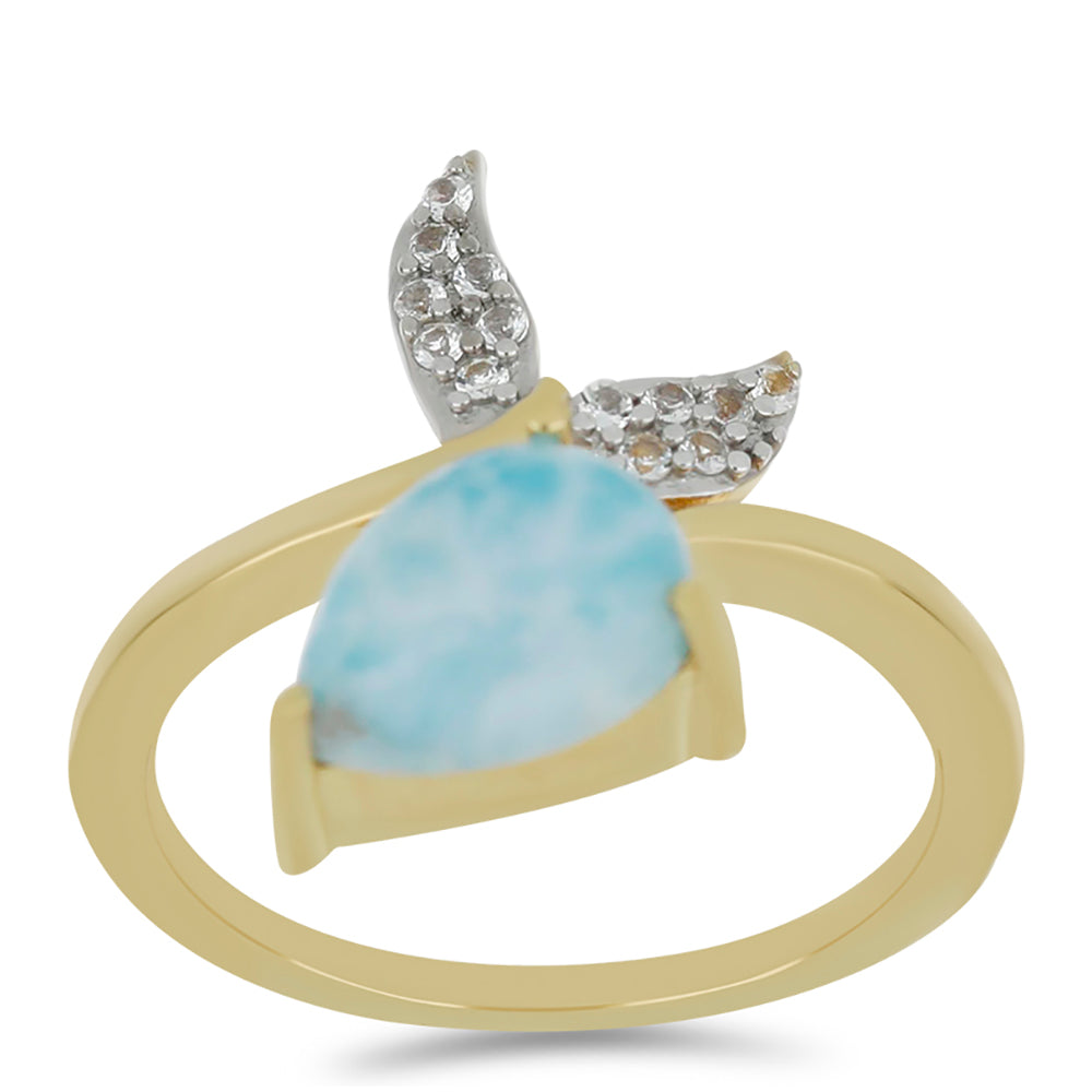 Goldplattierter Silberring mit Larimar und weißem Topas 3 