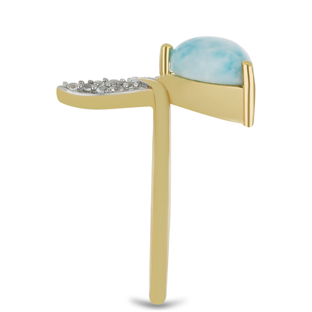 Goldplattierter Silberring mit Larimar und weißem Topas 4 