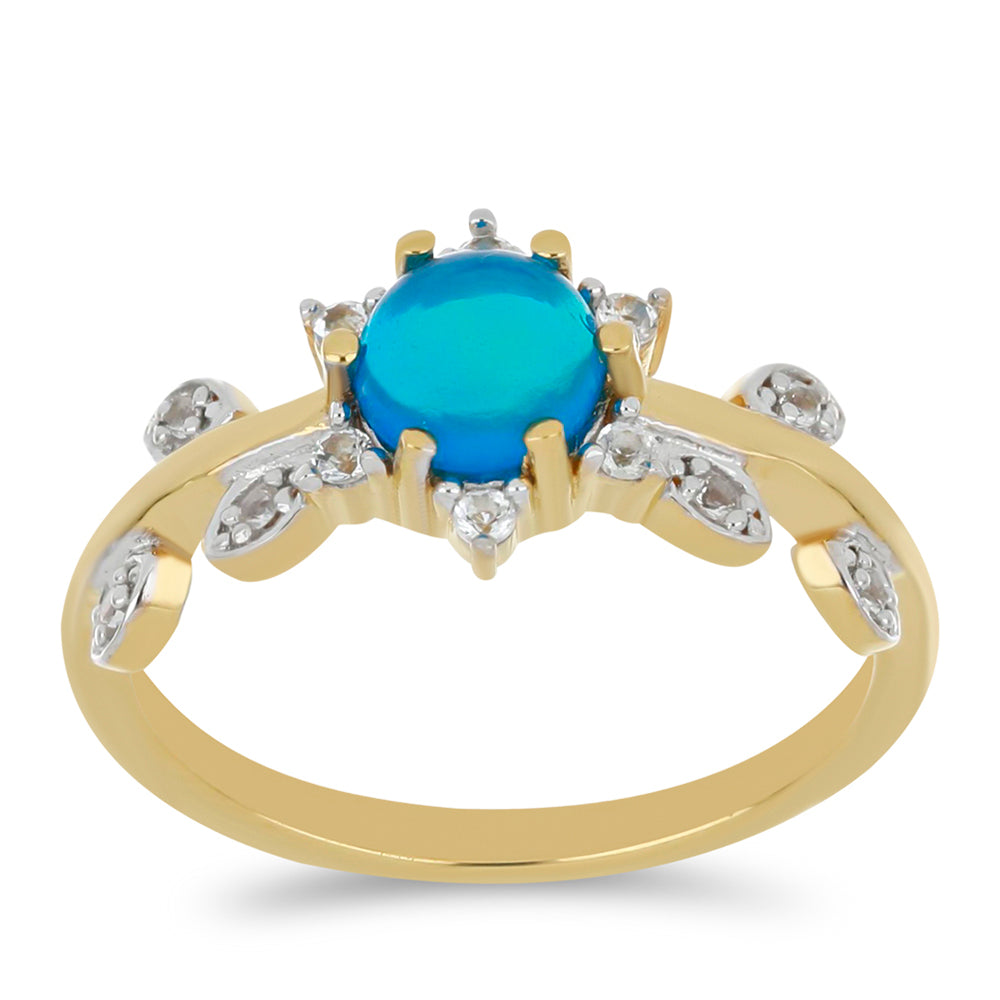 Goldplattierter Silberring mit äthiopischem Paraiba-Blauopal und weißem Topas 3 