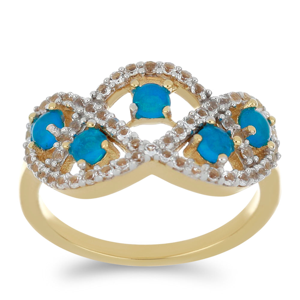 Goldplattierter Silberring mit äthiopischem Paraiba-Blauopal und weißem Topas