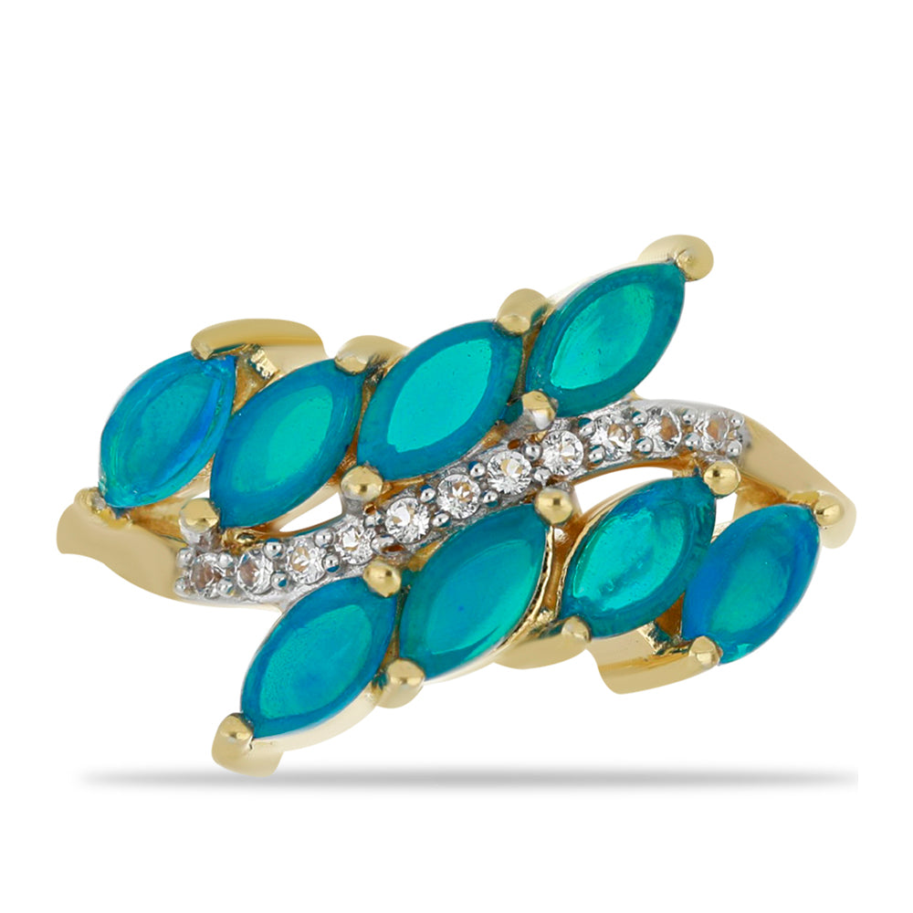 Goldplattierter Silberring mit äthiopischem Paraiba-Blauopal und weißem Topas 1 