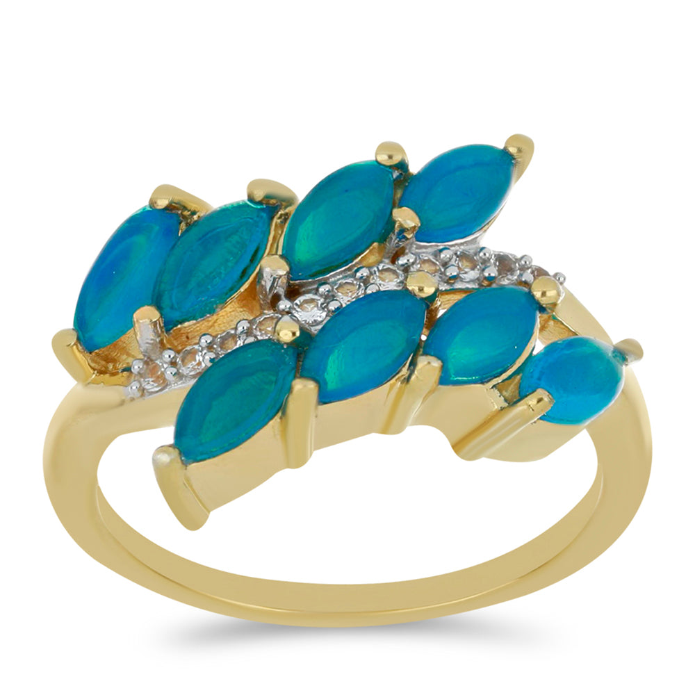 Goldplattierter Silberring mit äthiopischem Paraiba-Blauopal und weißem Topas 3 