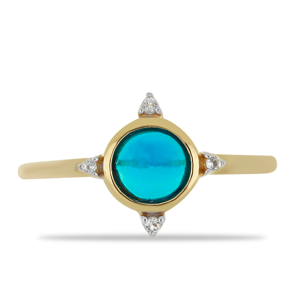 Goldplattierter Silberring mit äthiopischem Paraiba-Blauopal und weißem Topas