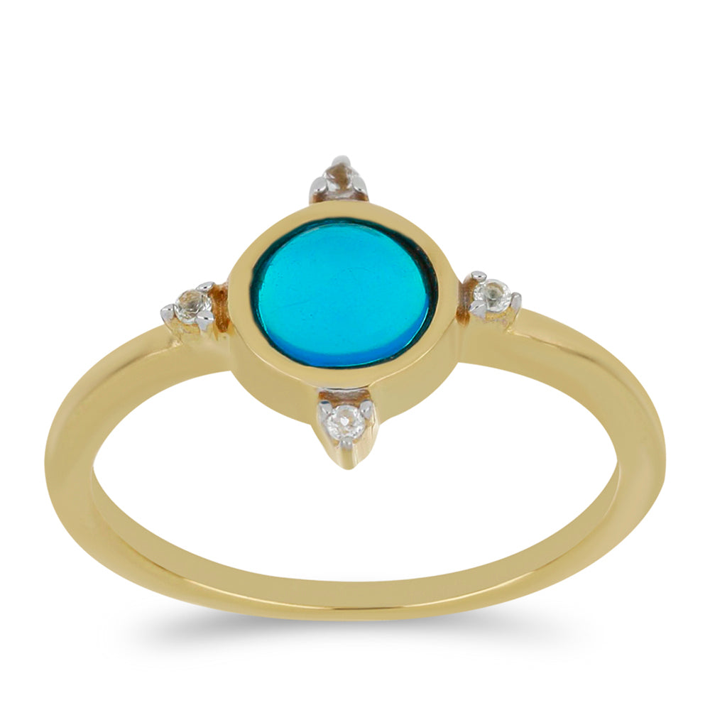 Goldplattierter Silberring mit äthiopischem Paraiba-Blauopal und weißem Topas