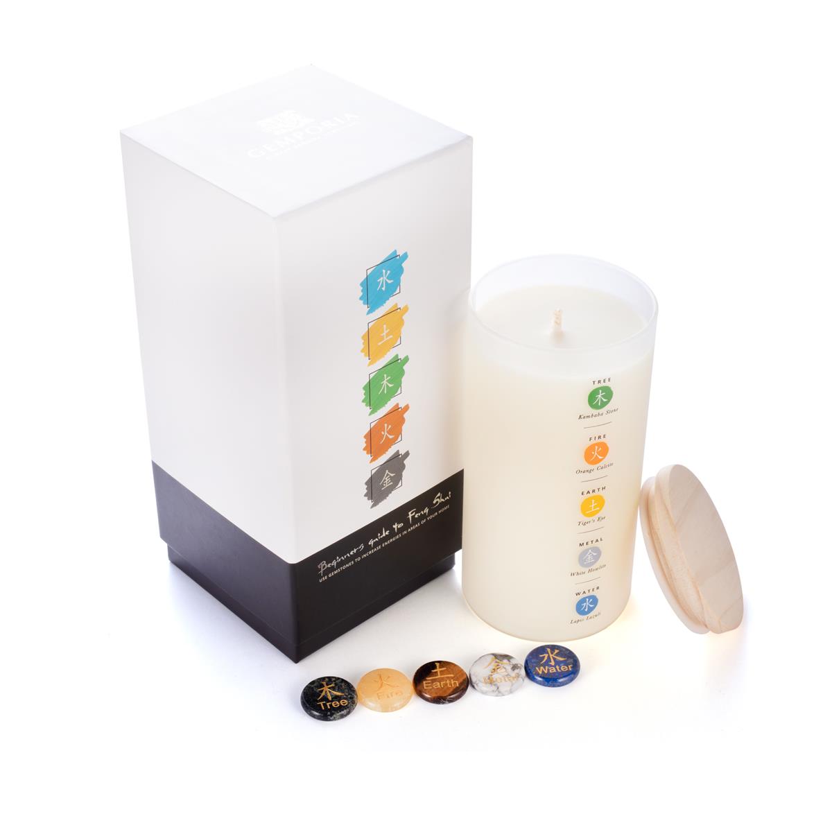 Gemporia: Feng Shui Candle, Sage Fragrance with Five Element Gemstones ATGW 171cts 1 